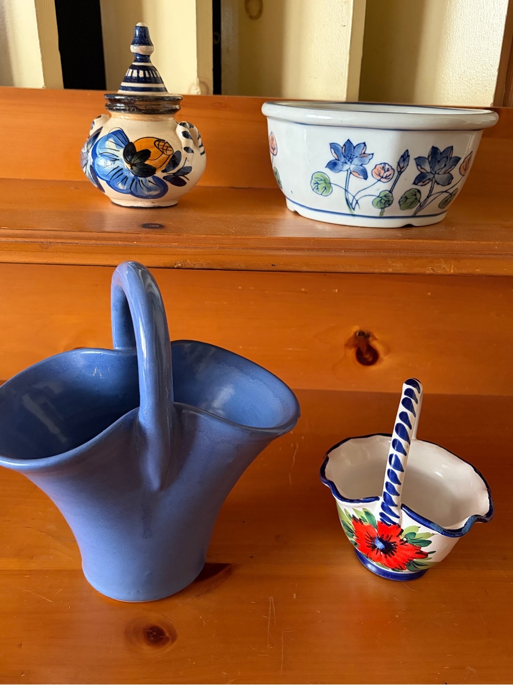 Set 4 . Blue Ceramic Decorative Vase - Blue Home Art Accent. Vintage